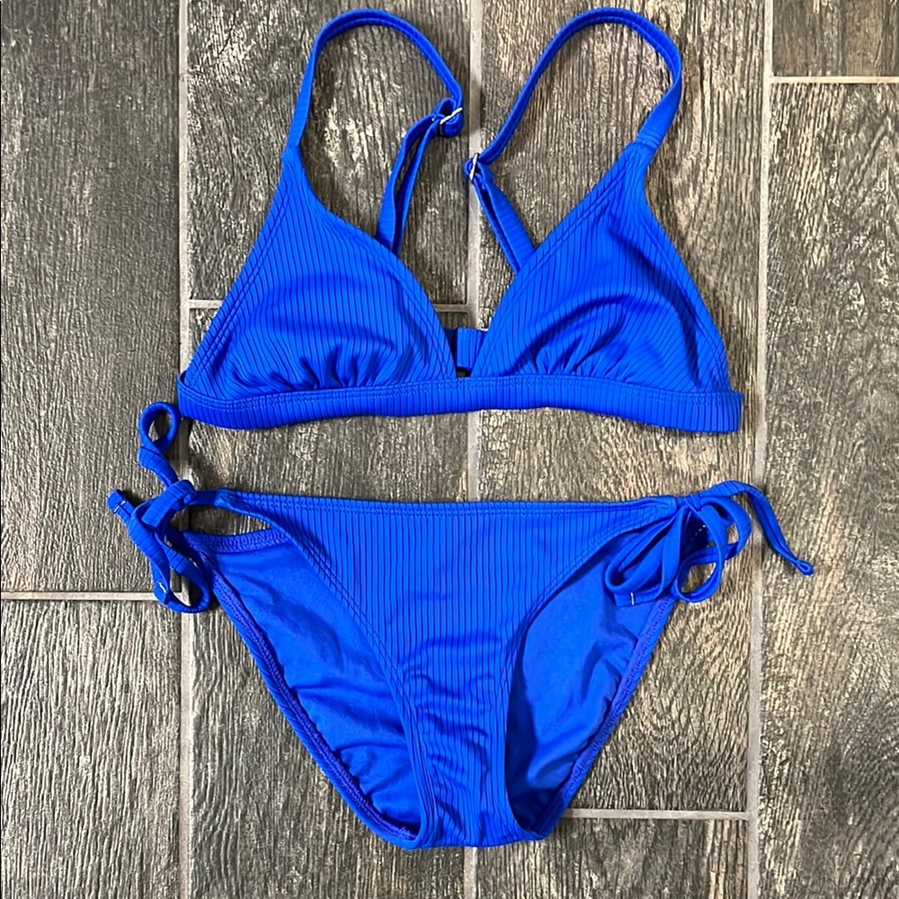 Xhilaration Blue Bikini Set with Triangle Top and Adjustable Ties